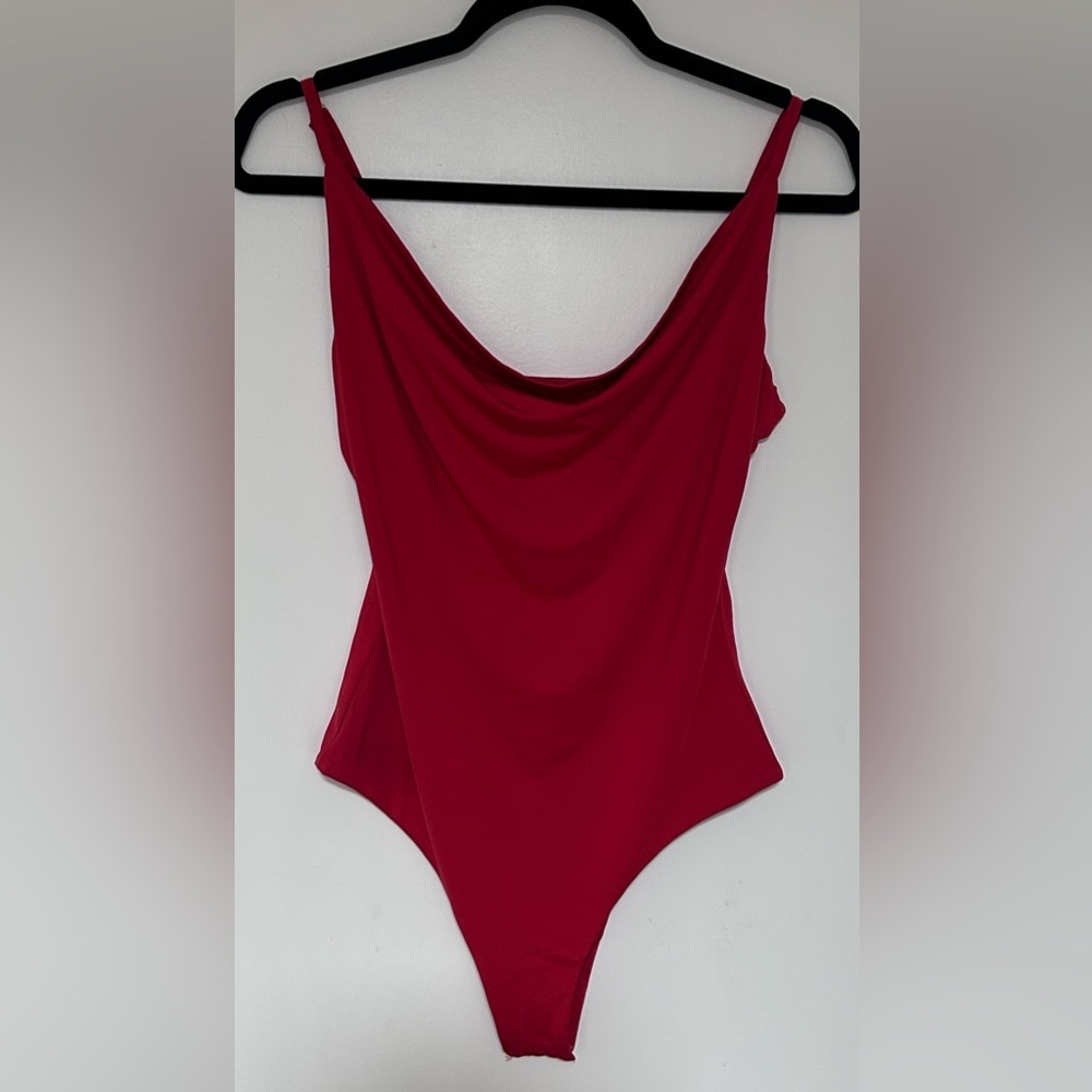 Polly Red Sleeveless Cowl Neck Bodysuit Size 8 NWT